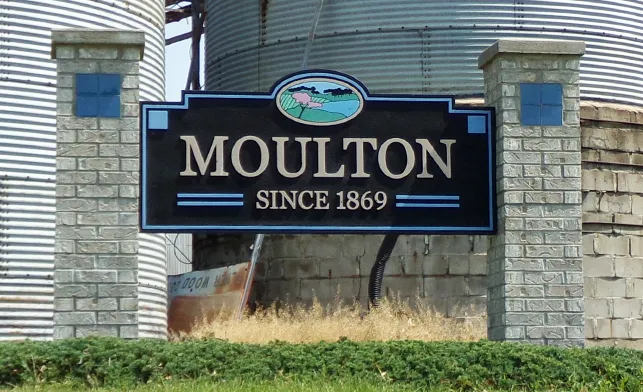 Moulton, IA, sign: "Since 1869".